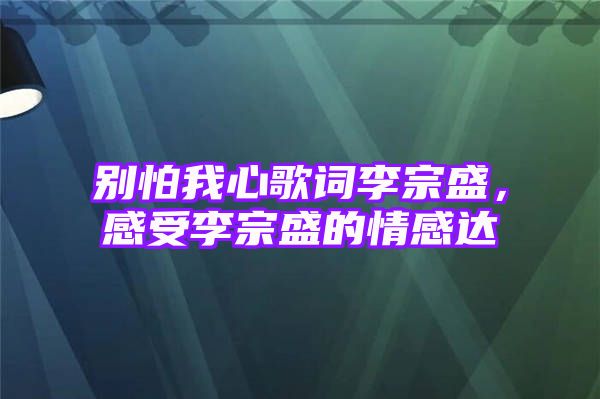 别怕我心歌词李宗盛，感受李宗盛的情感达