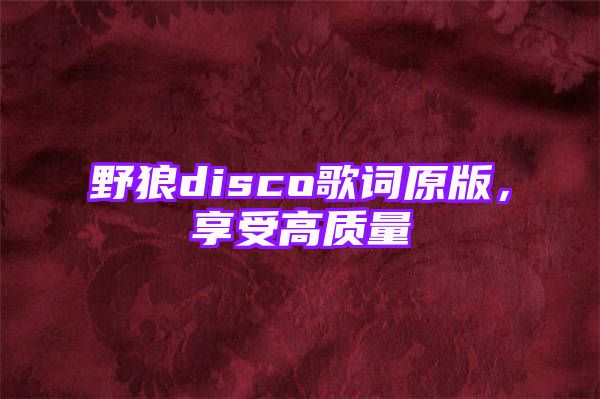 野狼disco歌词原版，享受高质量