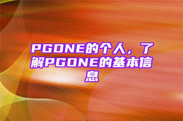 PGONE的个人，了解PGONE的基本信息