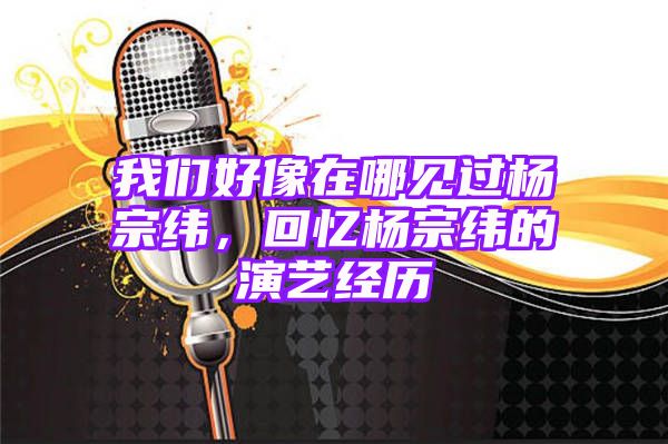 我们好像在哪见过杨宗纬，回忆杨宗纬的演艺经历