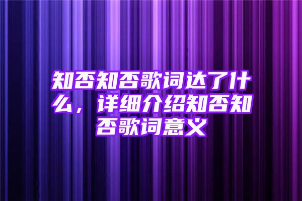 知否知否歌词达了什么，详细介绍知否知否歌词意义