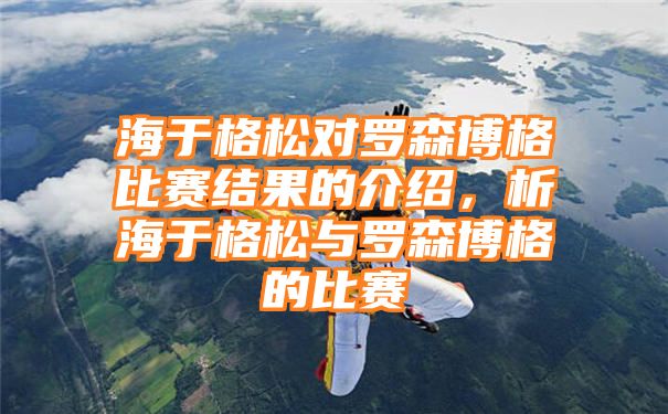 海于格松对罗森博格比赛结果的介绍，析海于格松与罗森博格的比赛