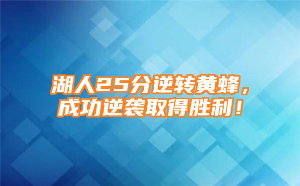 湖人25分逆转黄蜂，成功逆袭取得胜利！