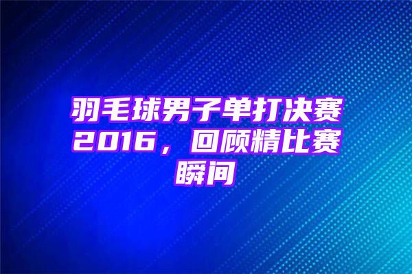 羽毛球男子单打决赛2016，回顾精比赛瞬间