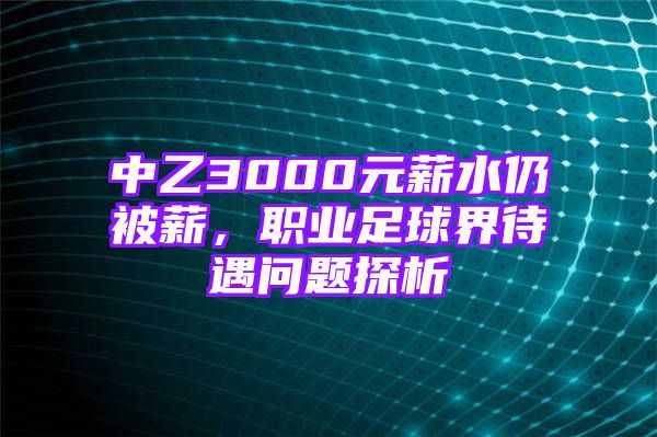 中乙3000元薪水仍被薪，职业足球界待遇问题探析